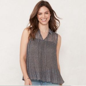 LC Lauren Conrad Lady Bug Grey Sleeveless Blouse Top